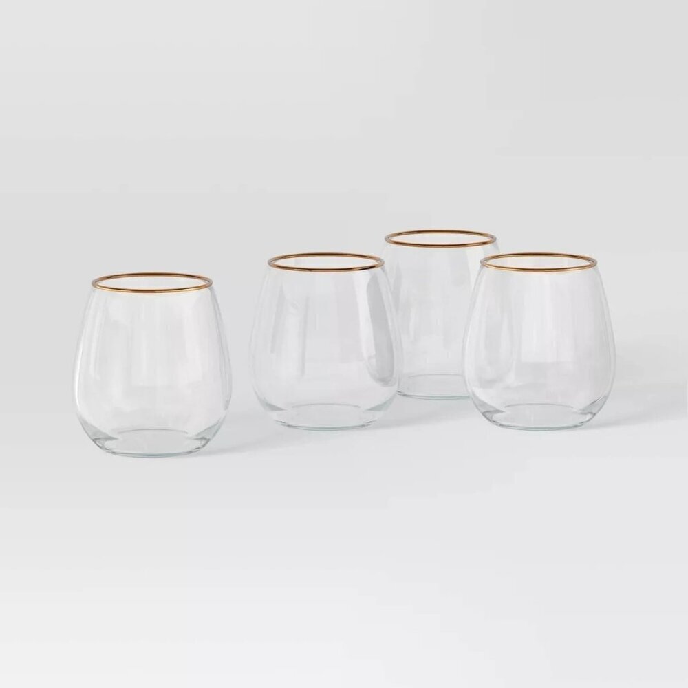 Threshold 4pc Stemless Wine‎ Glass Set Gold - Target
